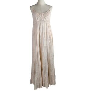 Yuka Beach Tiered Maxi Sundress M Blush Pink Spaghetti Strap